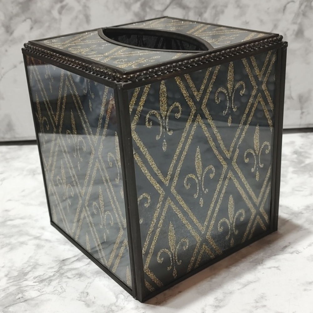 Fleur-de-lis glass vintage tissue cover